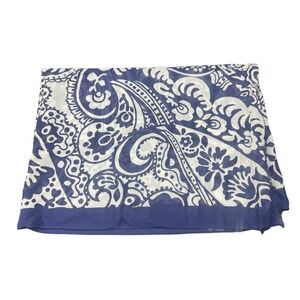 Talbots Navy Blue White Paisley Modal‎ Eyelash Fringe Scarf 70" NEW